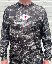 Load image into Gallery viewer, Hooded long sleeve fishing shirt in black Mossy Oak Elements XT