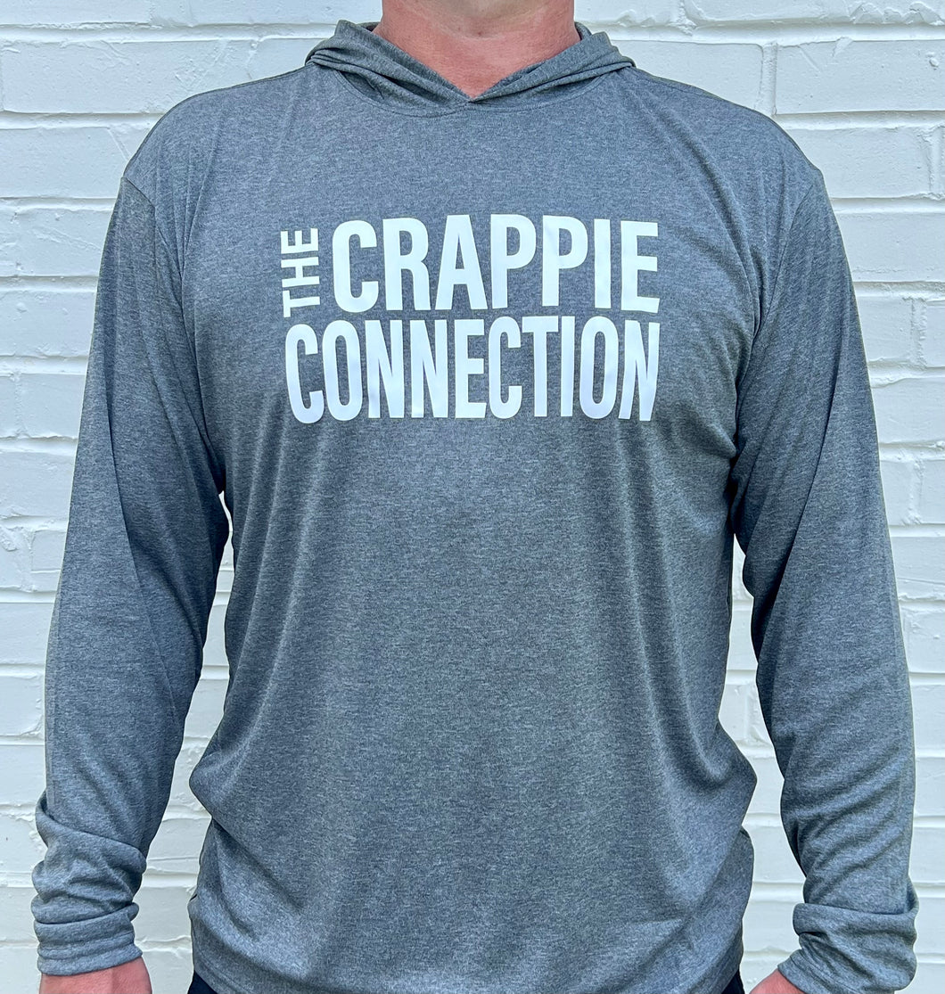 Crappie Connection - Hooded long sleeve fishing shirt in heathered black