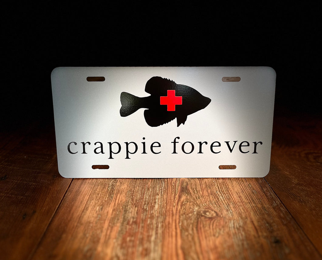 Vinyl Crappie Forever Logo License Plate