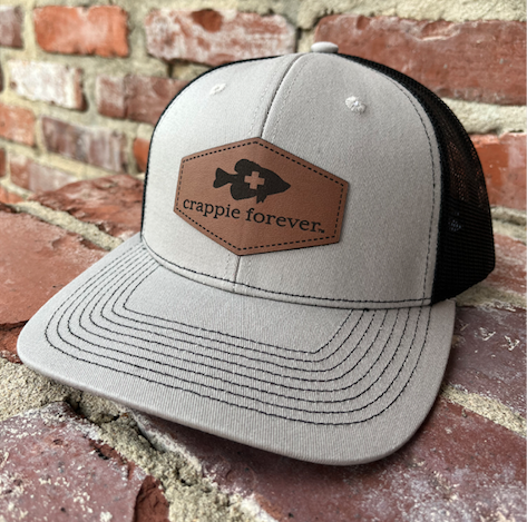 Light Grey and Black Trucker Hat with Leather Patch Logo